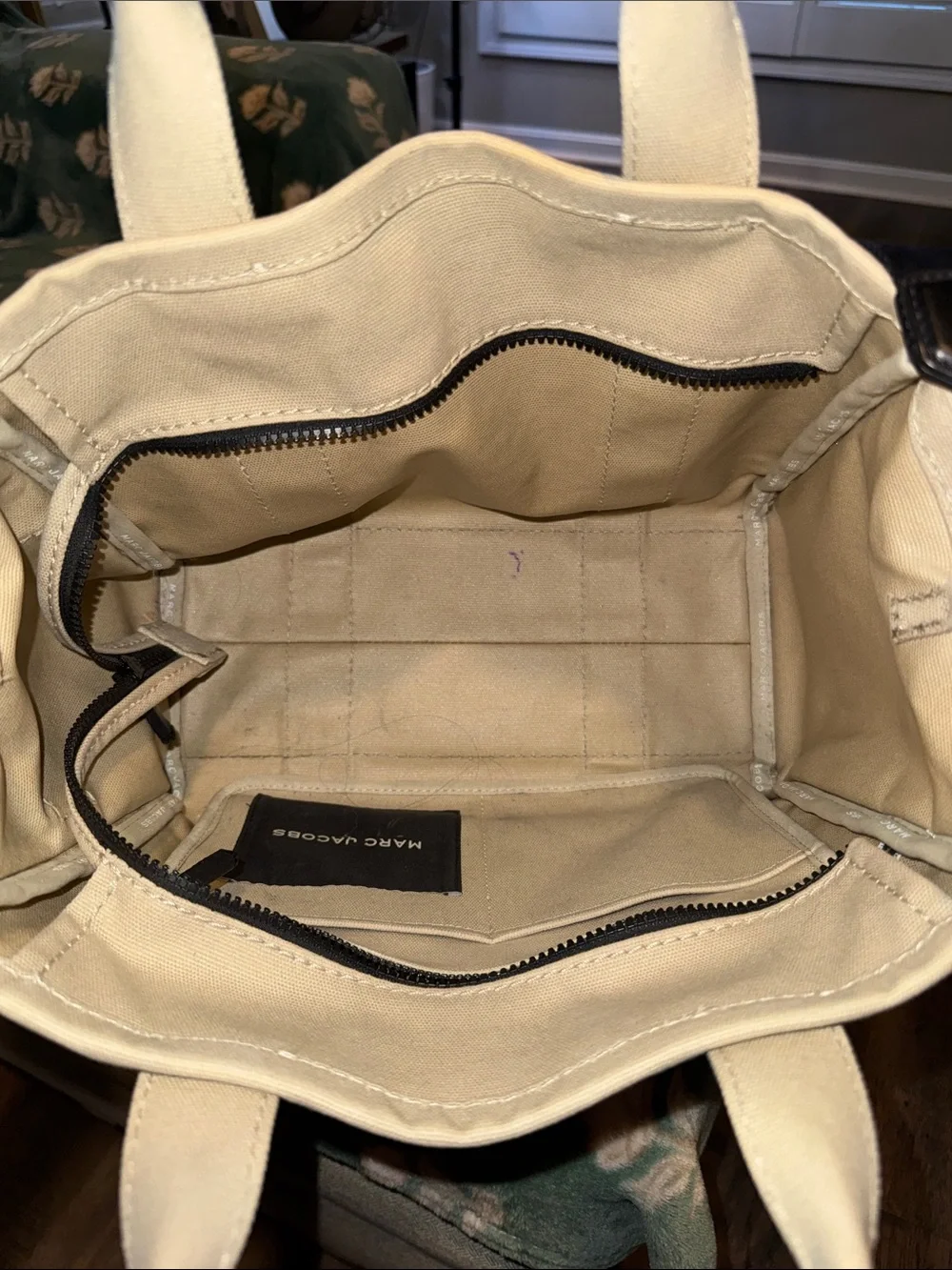 Marc Jacobs Canvas Tote in Beige with Black Strap